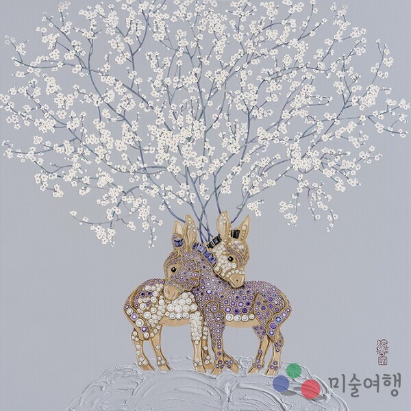 사랑하놋다2402,130x130cm,캔버스에장지.금박.멜리다이아몬드.혼합재료,2024